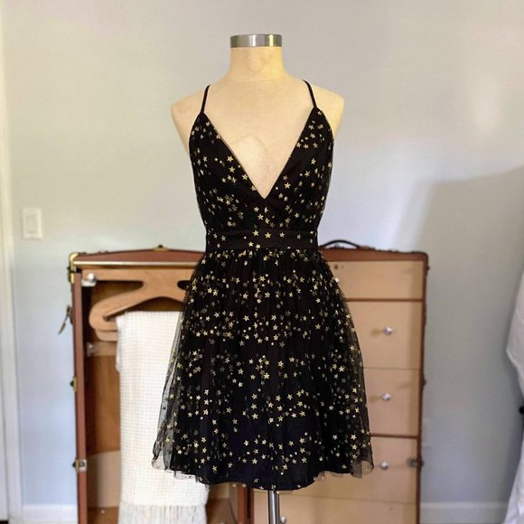 Lulus | Dresses | Lulus Favorite Moment Star Cocktail Tulle Dress With  Sparkly Gold Stars Medium | Poshmark